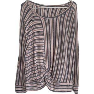 a.n.a Blue Pink Stripe Knot Front Top Size XXL